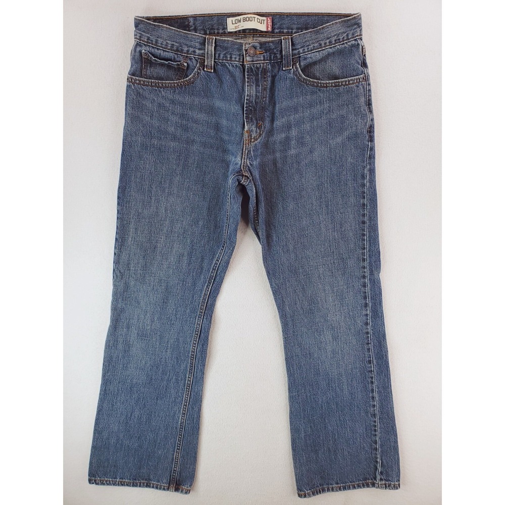 Levis Jeans Mens 34x32 Blue 527 Low Bootcut Medium Wash Western Cowboy Whiskered